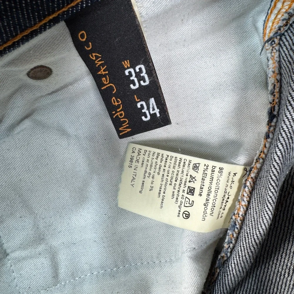 Nudie Jeans Co Slim Jim Dry Indigo Denim Jeans Mens 33x34 Orange Stitch